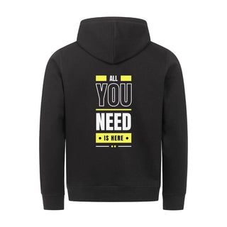 *All you need is here* - Unisex Hoodie aus Biobaumwolle