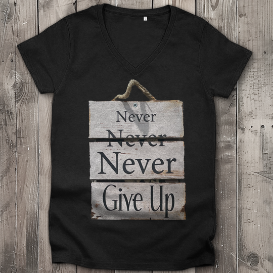 Never give up – Damen V-Neck T-Shirt aus Bio-Baumwolle