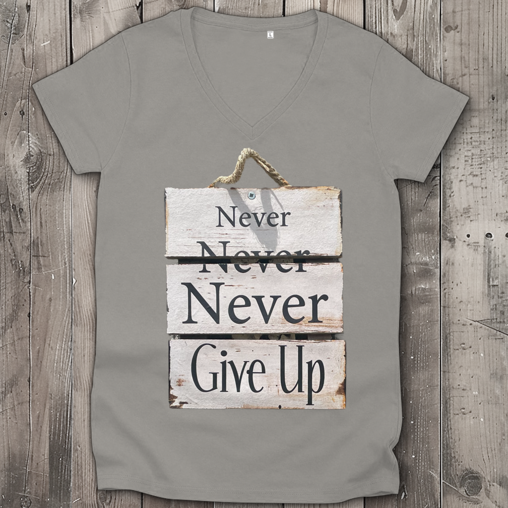 Never give up – Damen V-Neck T-Shirt aus Bio-Baumwolle