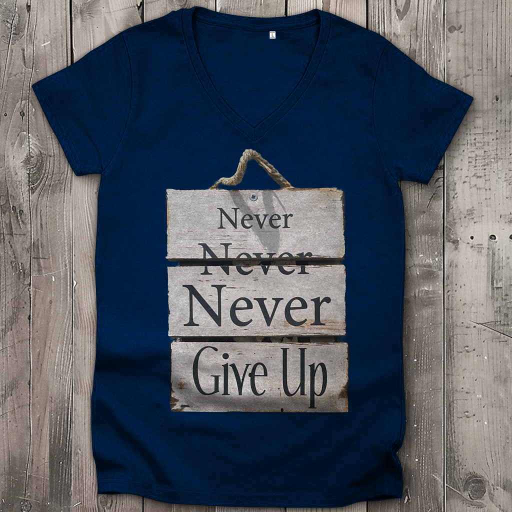 Never give up – Damen V-Neck T-Shirt aus Bio-Baumwolle