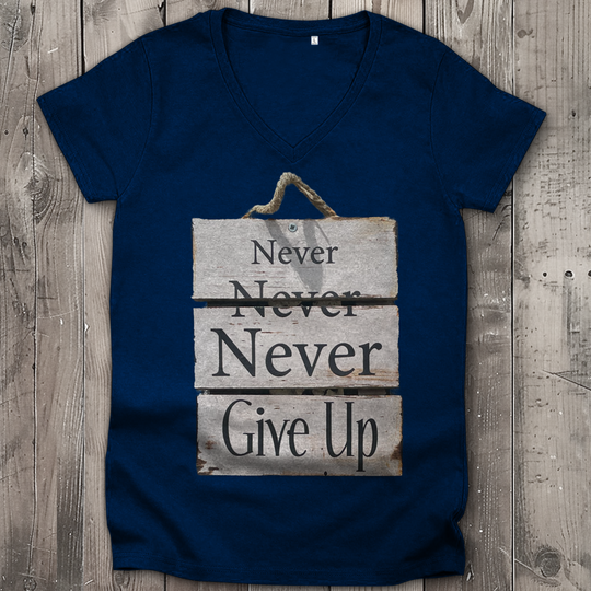 Never give up – Damen V-Neck T-Shirt aus Bio-Baumwolle