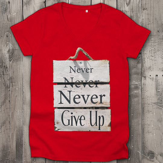 Never give up – Damen V-Neck T-Shirt aus Bio-Baumwolle