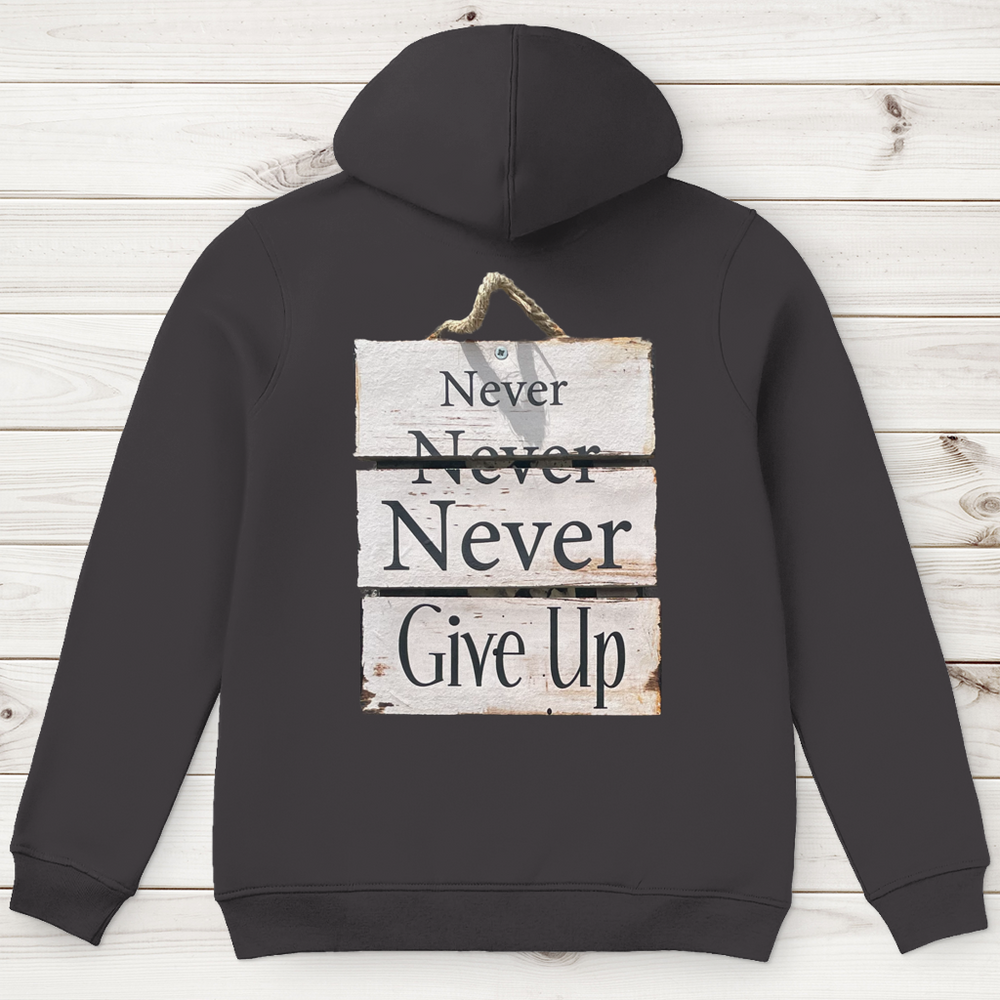 Never give up – Herren Hoodie aus Bio-Baumwolle