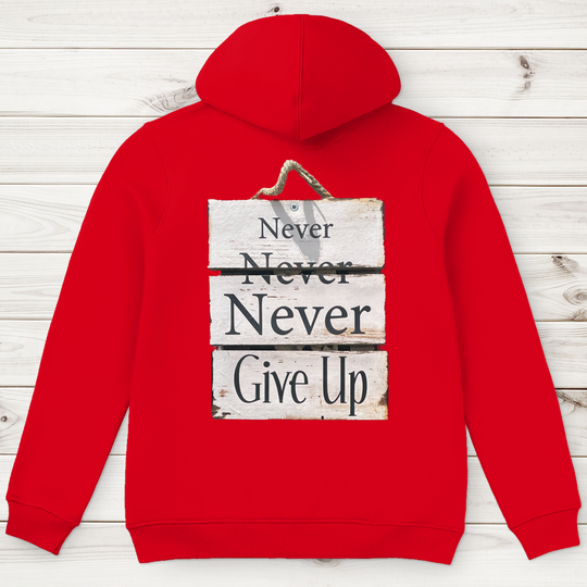Never give up – Herren Hoodie aus Bio-Baumwolle