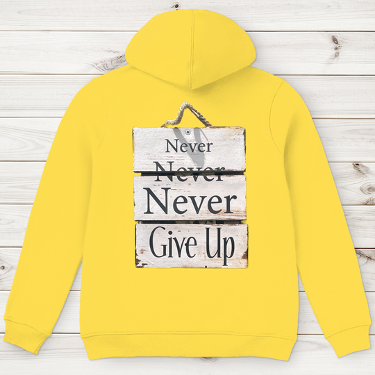 Never give up – Herren Hoodie aus Bio-Baumwolle