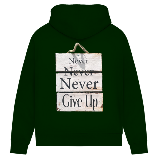 Never give up – Damen Hoodie aus Bio-Baumwolle