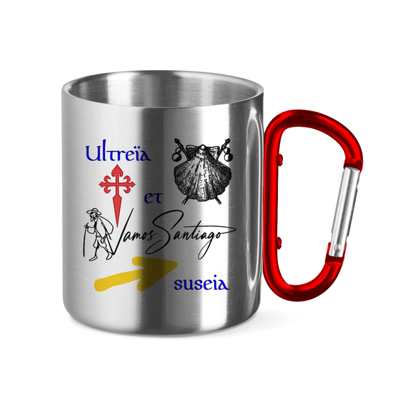 Design Vamos-Santiago – Edelstahl-Thermotasse mit Karabinergriff