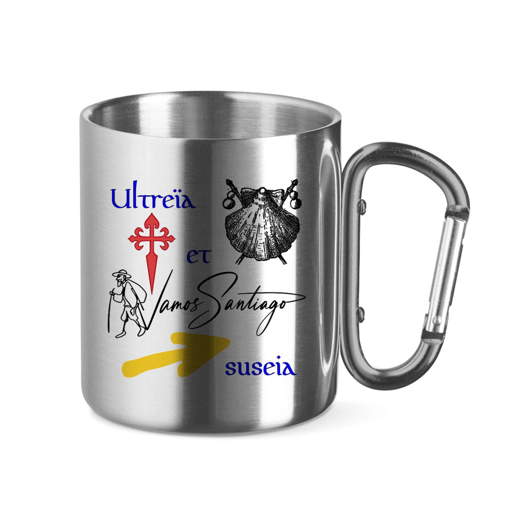 Design Vamos-Santiago – Edelstahl-Thermotasse mit Karabinergriff