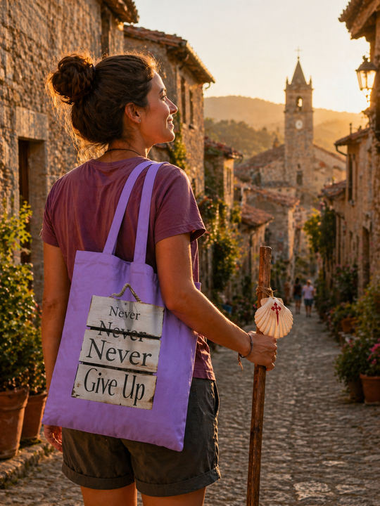 Never give up – Die Camino Tragetasche
