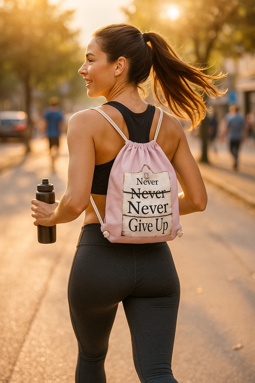 Never give up – Gym Bag aus Bio-Baumwolle
