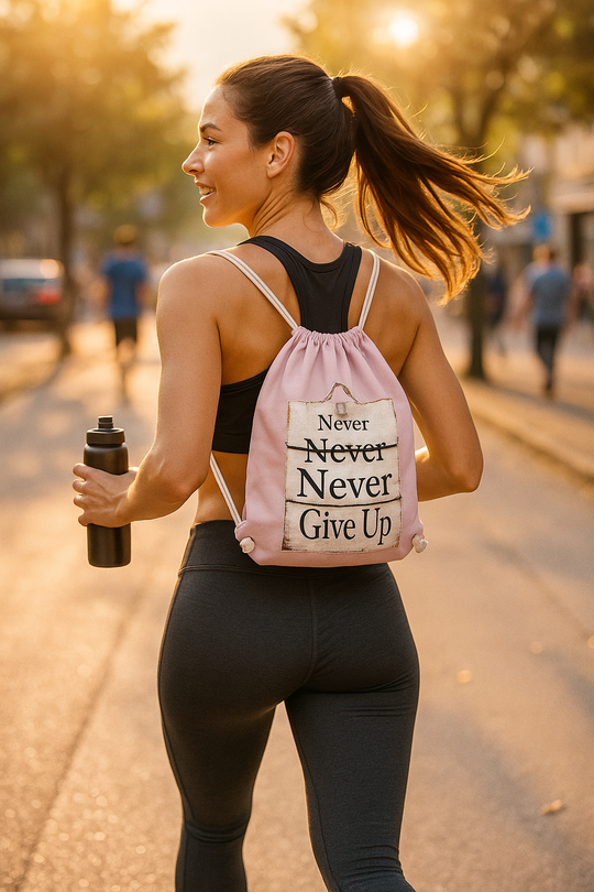 Never give up – Gym Bag aus Bio-Baumwolle