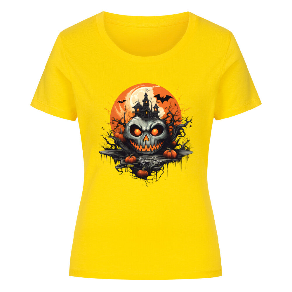 halloween_geisterschloss-damen-t-shirt-gelb